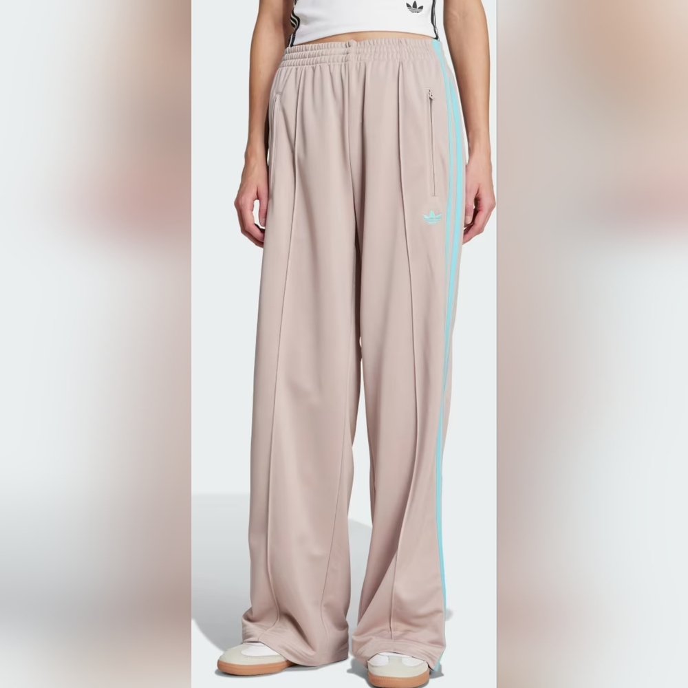 adidas Originals Women's Tan Track Pants with Blue Stripes